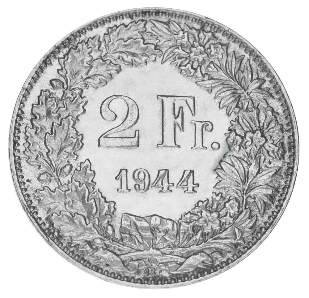 Колекційна монета Швейцарія 2 франки 1944 срібло F-VF