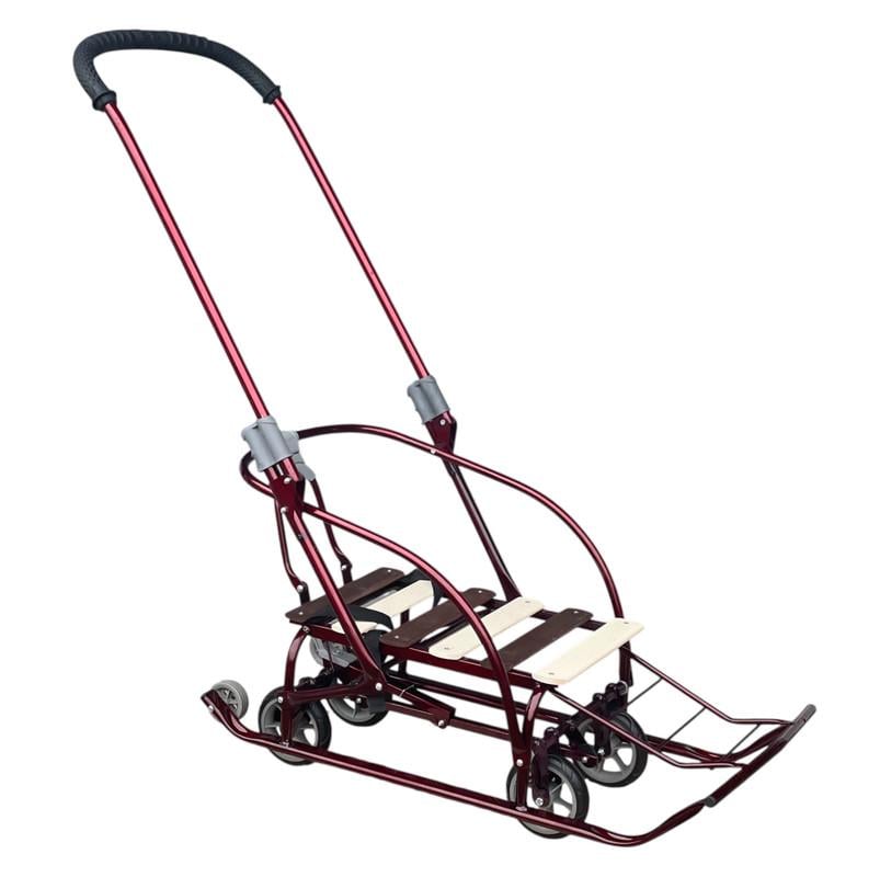 Санки-трансформер дитячі на колесах ТМ Мрія 2025 Veloz Бордовий/Коричнево-білий