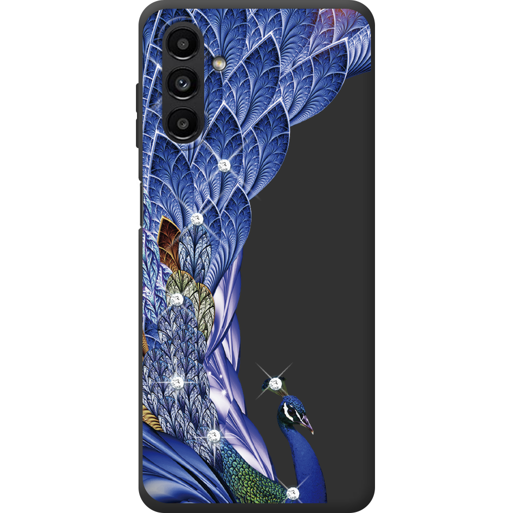 Чехол BoxFace Samsung Galaxy A13 (A136) Павлин со стразами Черный силикон (44113-rs7-44166)