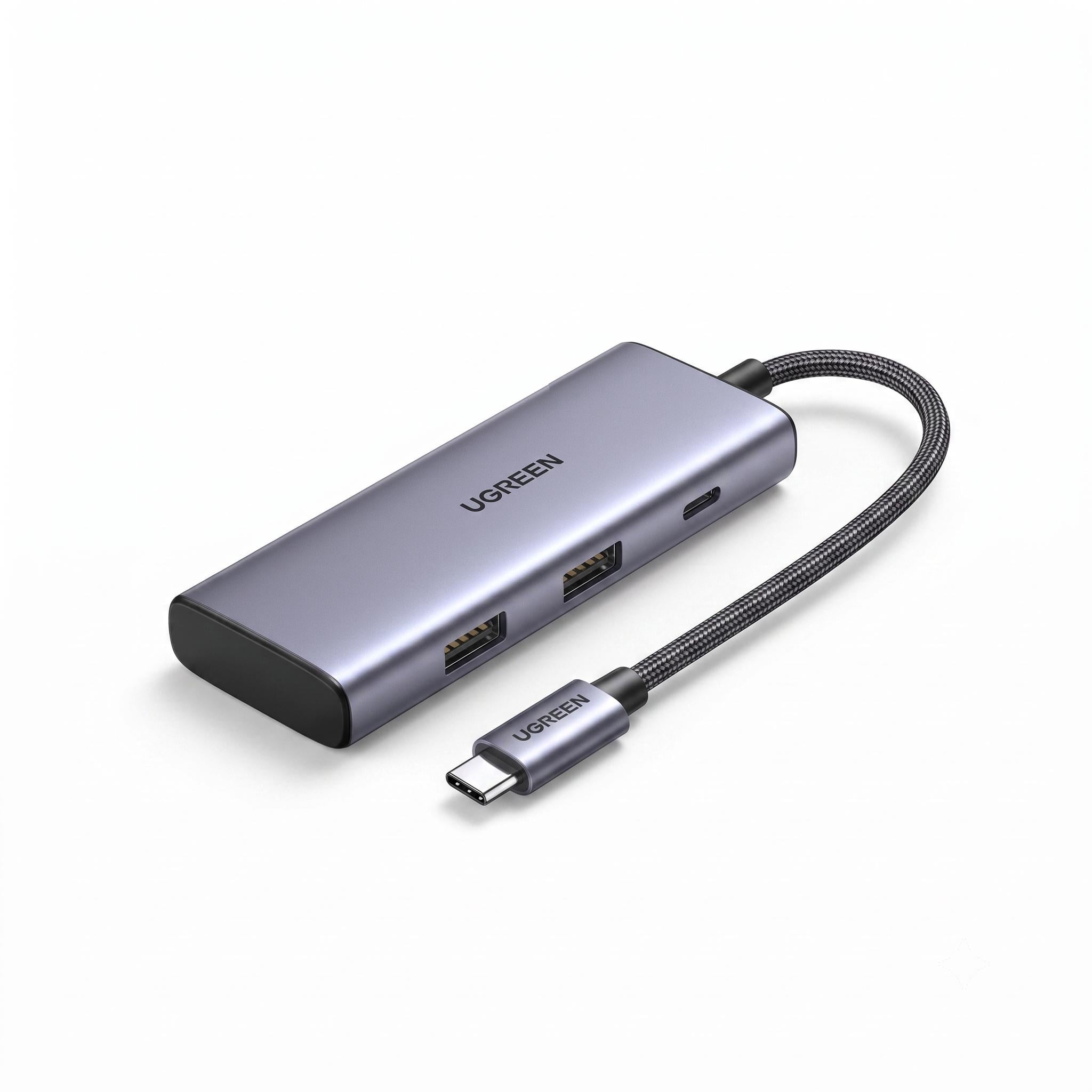 Док-станция USB-C UGREEN CM639 7в1 4 порта USB 3.0/3 USB-A/1 USB-C/2 выхода HDMI до 100 Вт Темно-серый (45107)