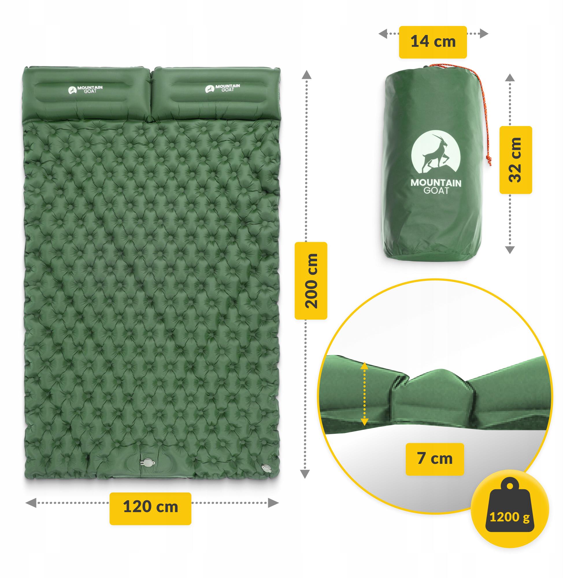 Каримат надувной Mountain Goat двухместный со встроенным насосом 200x120x7 см Navy Green (P-5905973403573) - фото 5