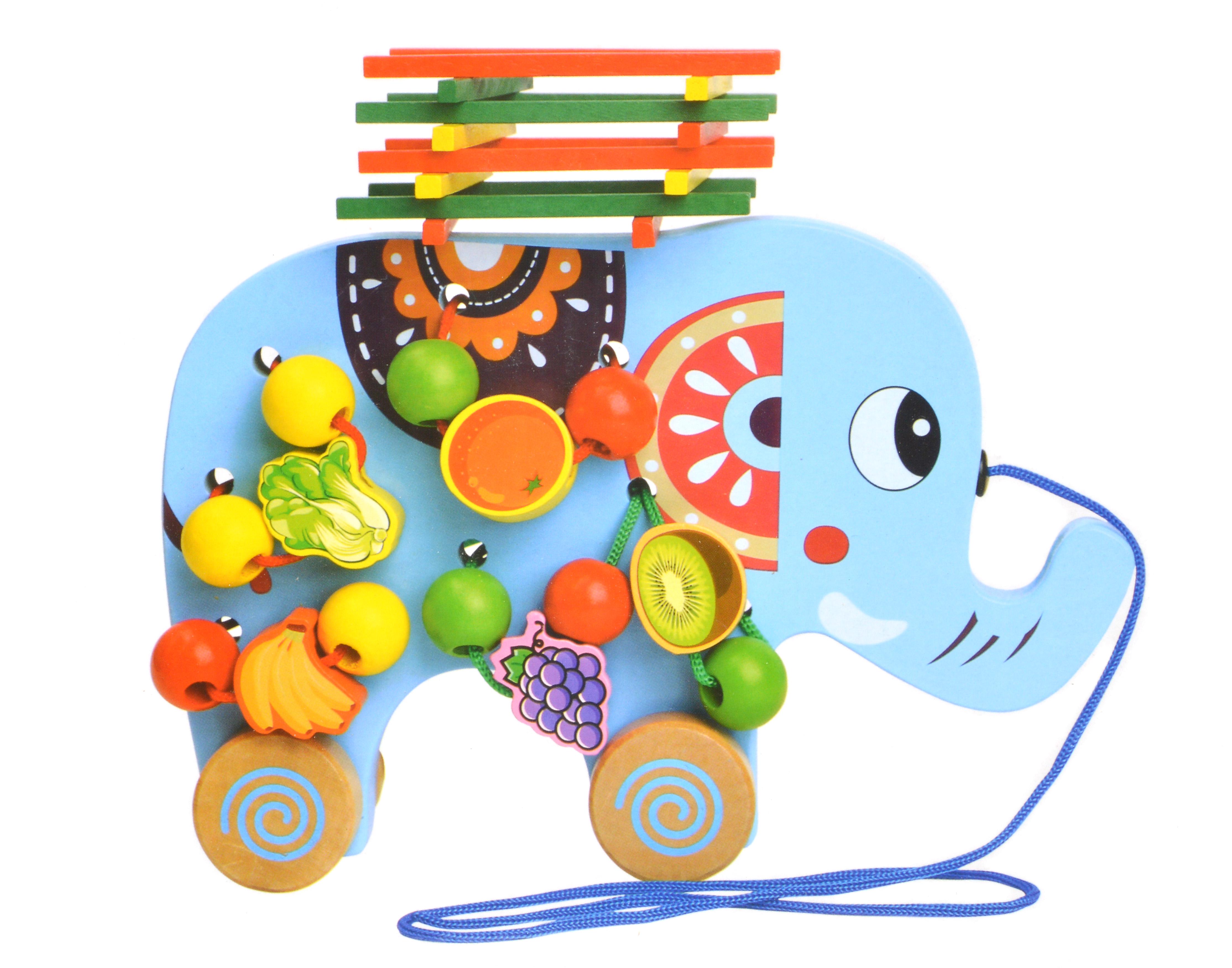 Каталка дерев'яна Слон шнурівка/балансир/лічильні палички (48174) - фото 2