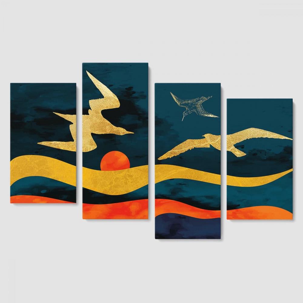 Модульная картина Malevich Store Птицы на закате из четырех частей 129x90 см (MK412812)