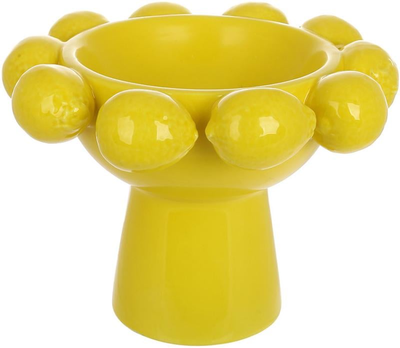 Фруктовка фарфоровая Lemon на ноге с рельефным декором 25х18 см
