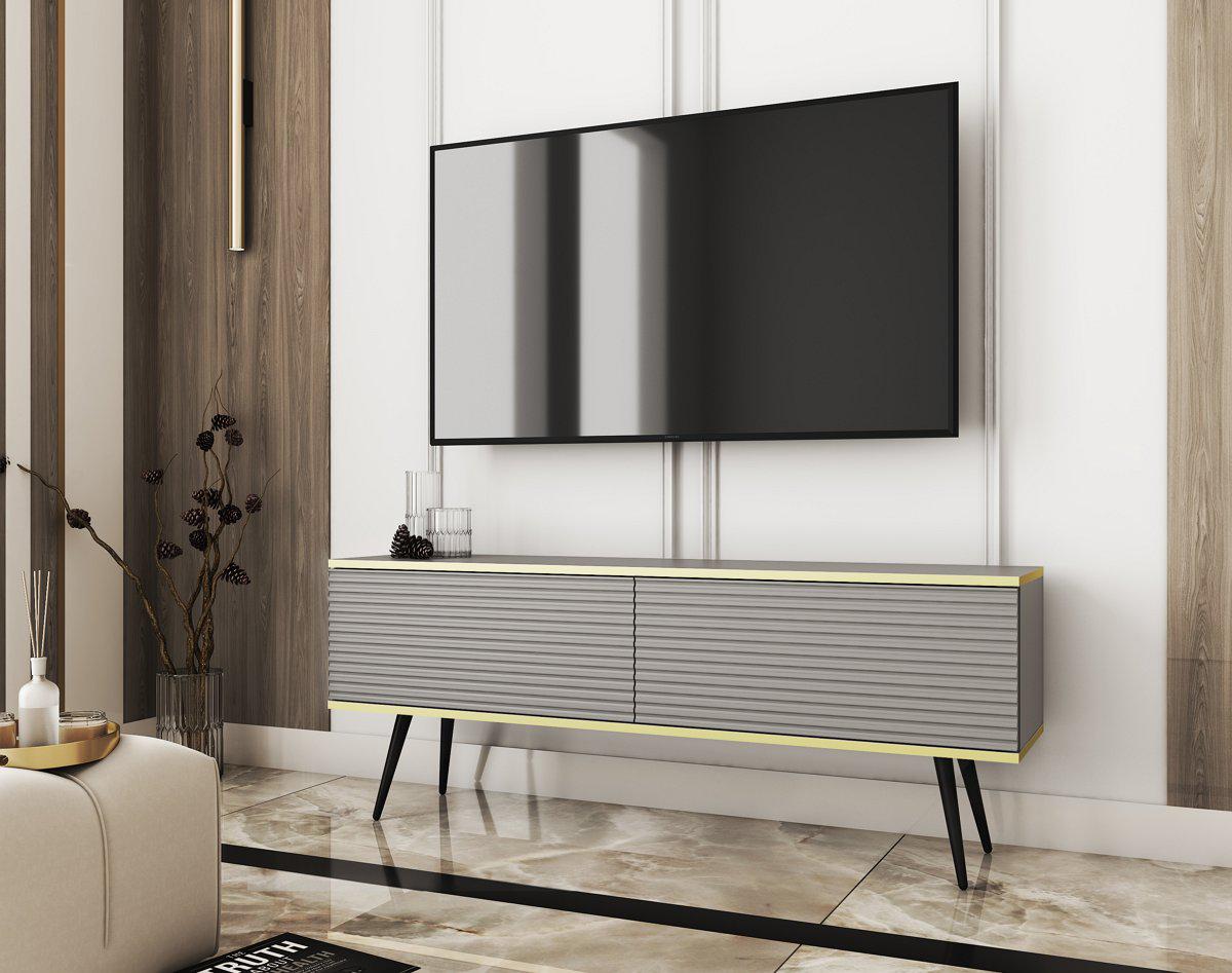 Тумба під телевізор Perfect Home Oro RTV135 MDF 2-дверна з чорними ніжками Сірий (PFH-091334)