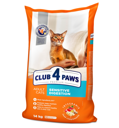 Повнораціонний сухий корм Клуб 4 лапи для дорослих кішок з чутливим травленням 14 кг