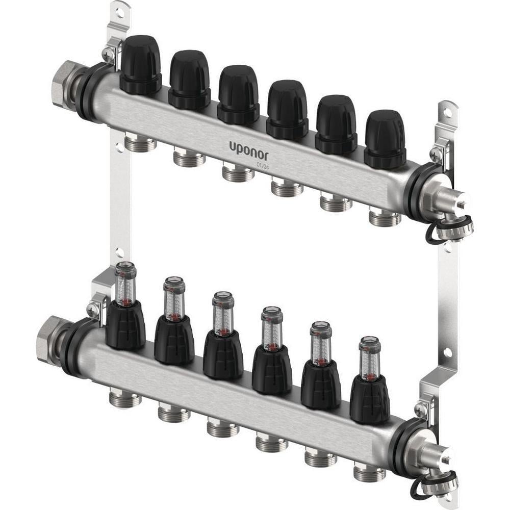 Колектор для теплого пола Uponor 1"x3/4" 12 выходов, с расходомерами (1140843)