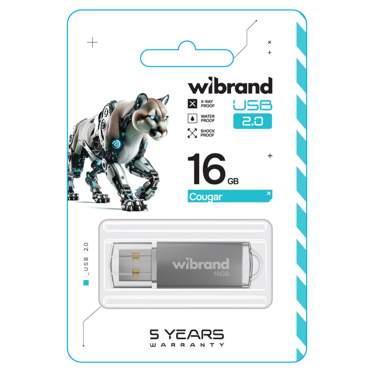 Флеш-память USB пластиковый брелок Flash Wibrand WI2.0/CU16P1S USB 2.0 Cougar 16 Gb Silver (602125) - фото 2