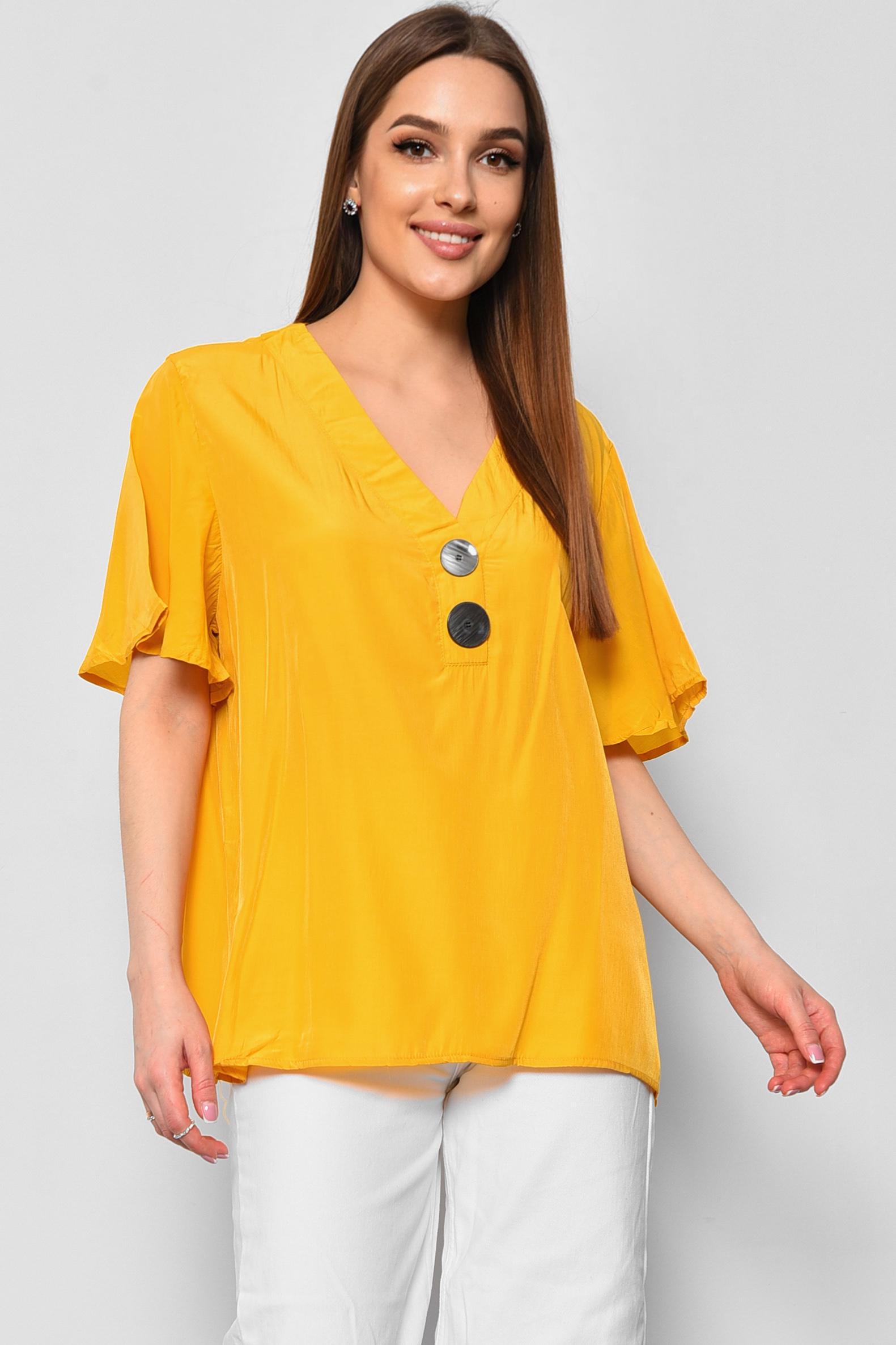 Блуза женская с коротким рукавом р. 46 Горчичный (176185)