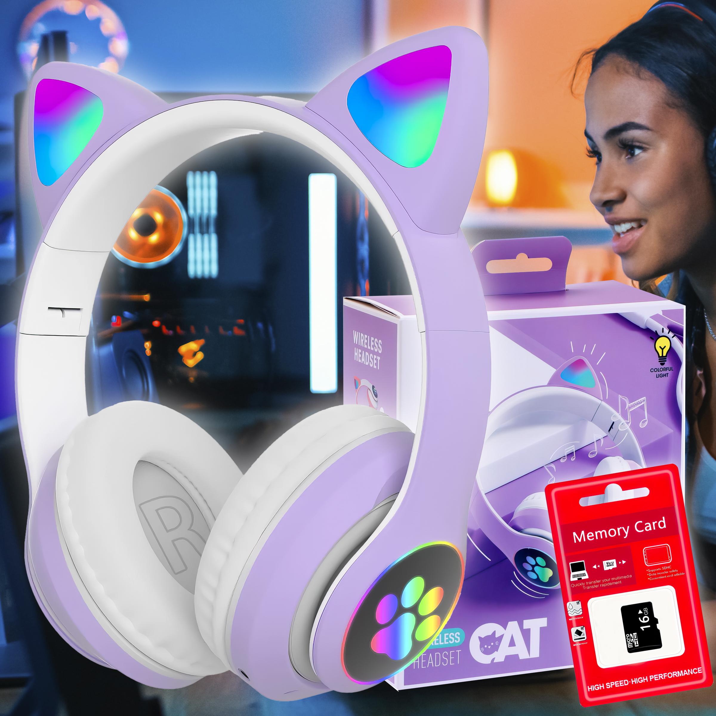 Навушники бездротові bluetooth TWS з котячими вушками Cat STN-28 + SD карта пам'яті 16 Гб Фіолетовий - фото 2 Навушники бездротові bluetooth TWS з котячими вушками Cat STN-28 + SD карта пам'яті 16 Гб Фіолетовий - фото 2