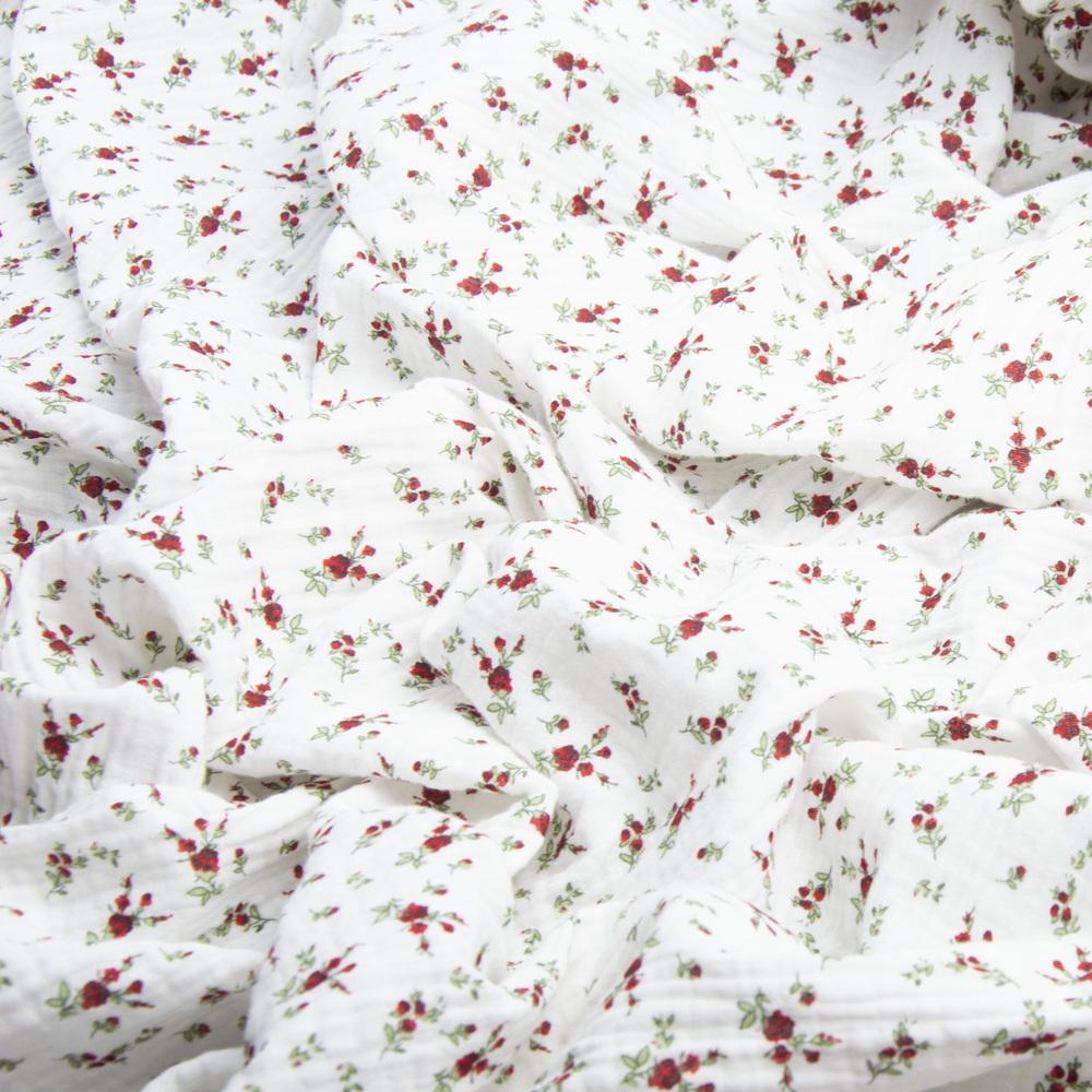 Ткань платяной хлопок Муслин двухслойная розочка мелкая (23985)