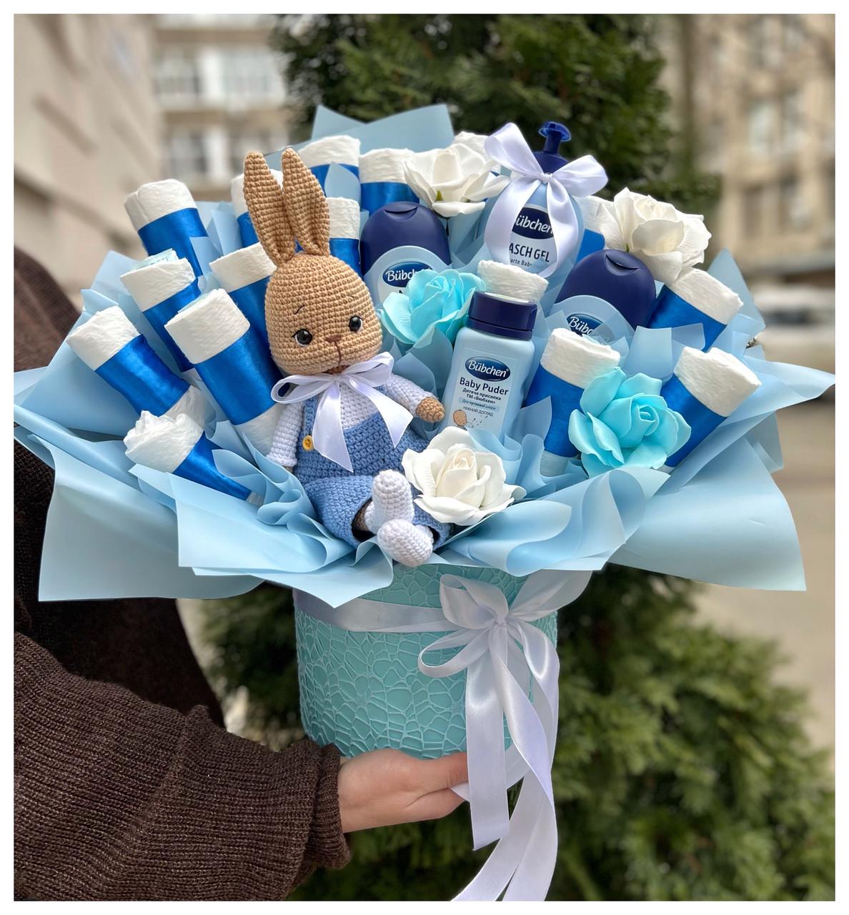 Букет з памперсів та дитячої косметики на виписку з пологового будинку Блакитний (2178008105) - фото 5 Букет з памперсів та дитячої косметики на виписку з пологового будинку Блакитний (2178008105) - фото 5