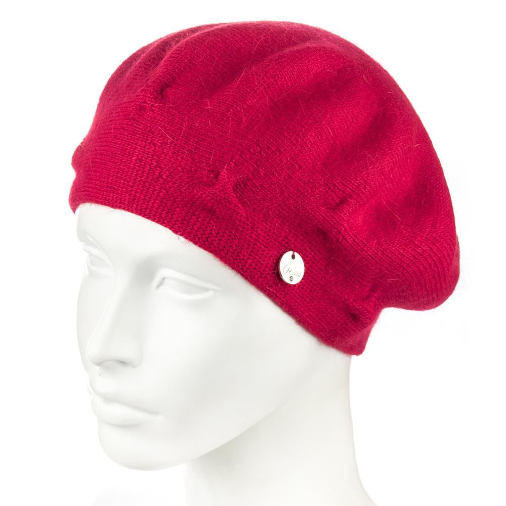 Берет женский ангоровый двойной Atrics WH910 с узором Красный