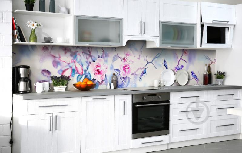 Скинали на кухню Zatarga «Зимородки в розах» 650х2500 мм виниловая 3Д наклейка кухонный фартук самоклеящаяся Скинали на кухню Zatarga «Зимородки в розах» 650х2500 мм виниловая 3Д наклейка кухонный фартук самоклеящаяся