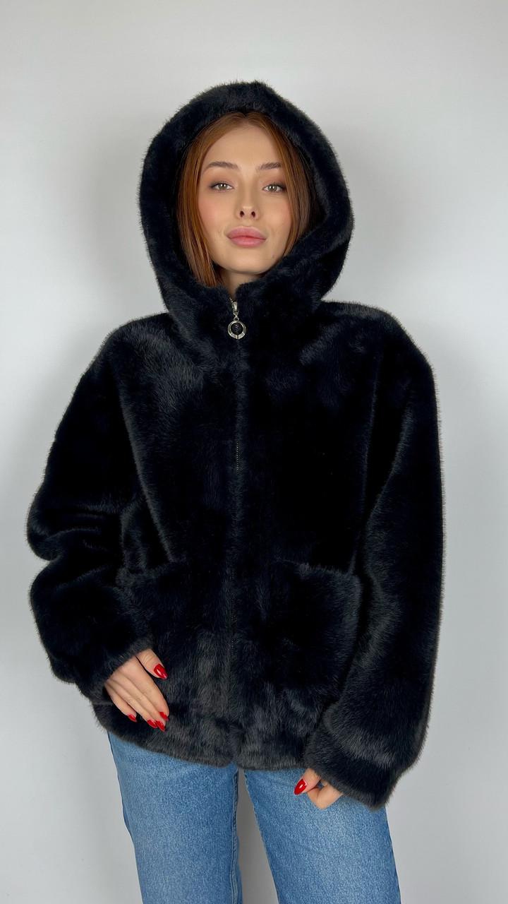 Шуба женская из эко-меха 005-1-01 M Черный - фото 6