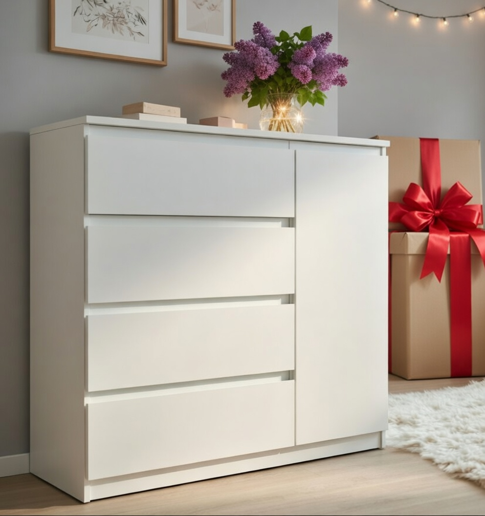 Комод Мастер Форм Брайт ДСП 4/1 телескопічні напрямні правосторонній 1000х376х950 мм Білий