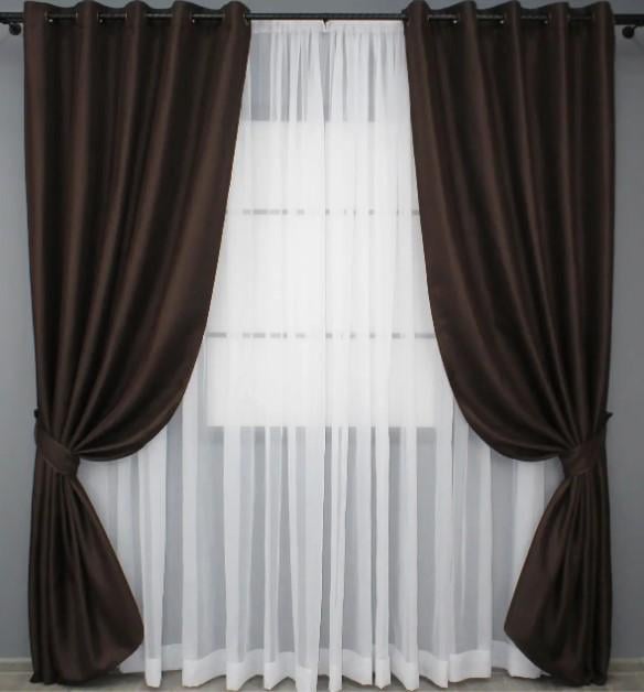 Комплект штор лен/мешковина блекаут 1,5x2,5 м 2 шт. Венге (291ш)