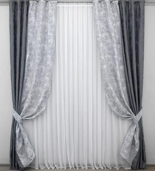 Шторы 1,4х2,7 м 2 шт. Графитовый/Светло-серый (014дк/1123-1124ш)