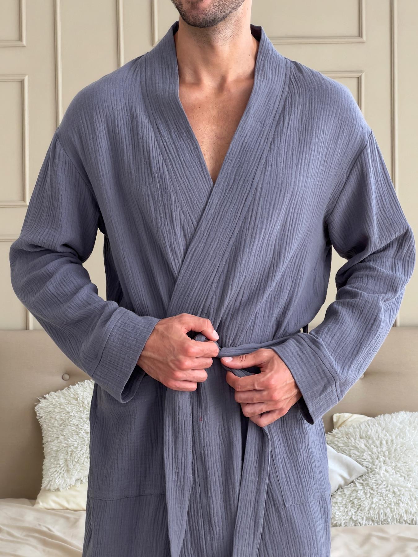 Халат летний мужской COSY Estet из муслина S Темно-серый (M50) - фото 5 Халат летний мужской COSY Estet из муслина S Темно-серый (M50) - фото 5