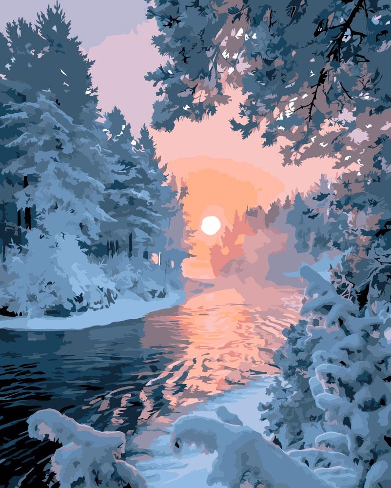 Картина за номерами Орігамі Пейзаж Річка зимою LW3096 40x50 см
