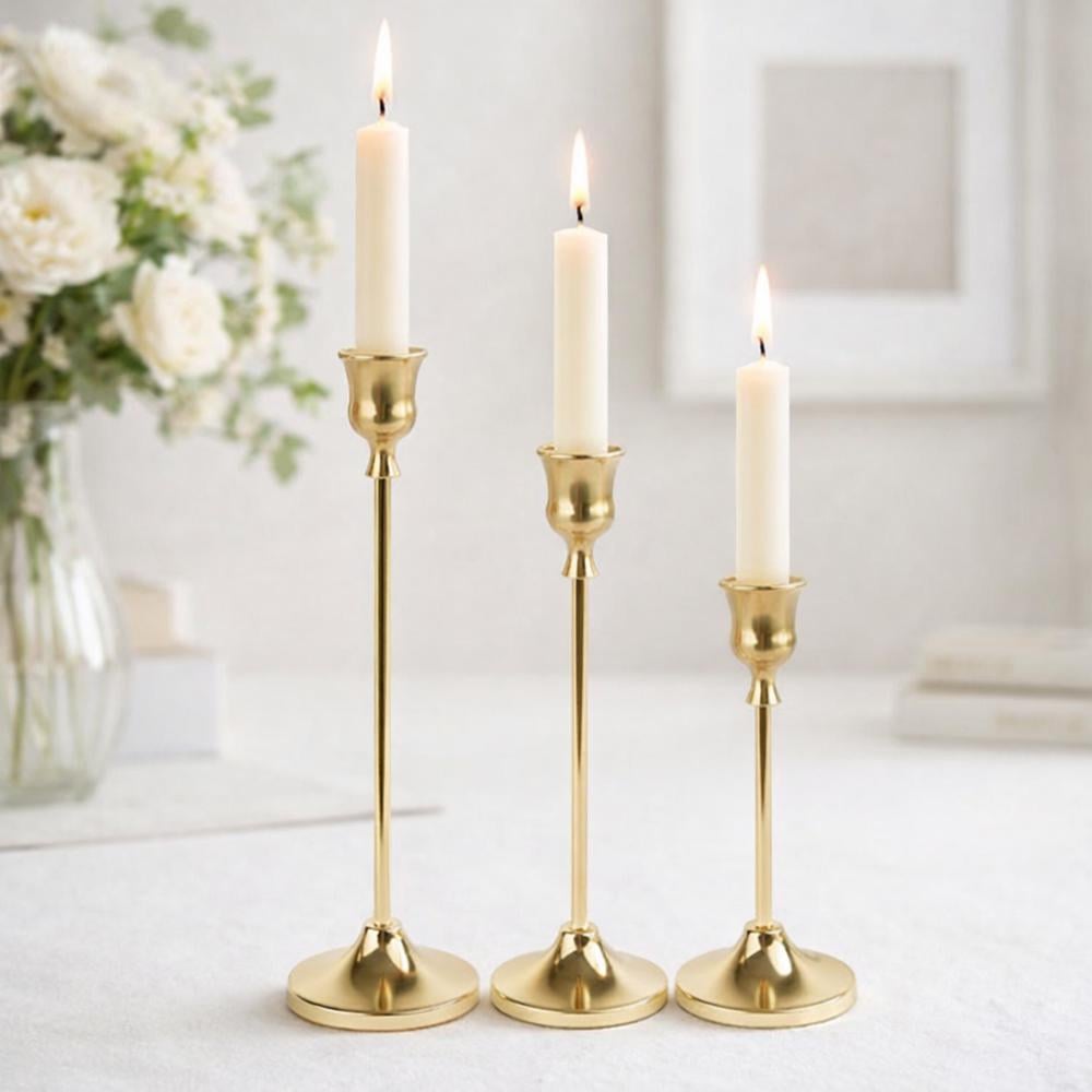 Подсвечник для тонких свечей 3 шт. металлические 21,5/19/16 см диаметр гнезда 3 см Золотой (37-124683)