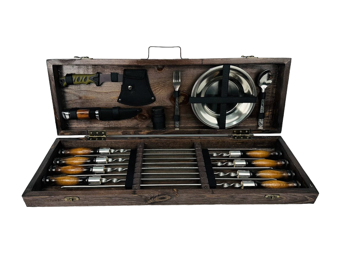 Набор шампуров подарочный Мясник в деревянном кейсе на 34 предмета (106-10-KS-7604)