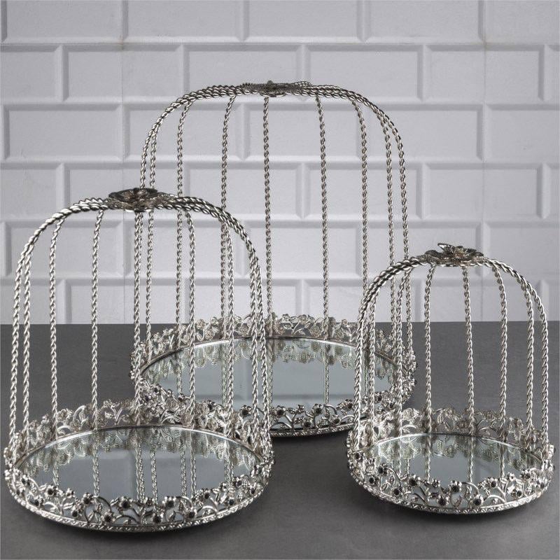 Подарочный набор из трех блюд Zeyve металлические с зеркальным основанием 20/25/30 см Серебро (S-E50G)