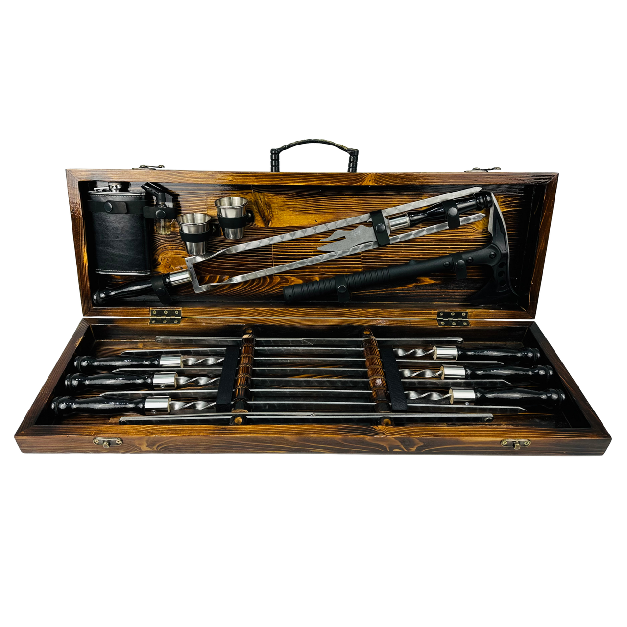 Набор шампуров и аксессуаров BLACK MAX в кейсе из дерева