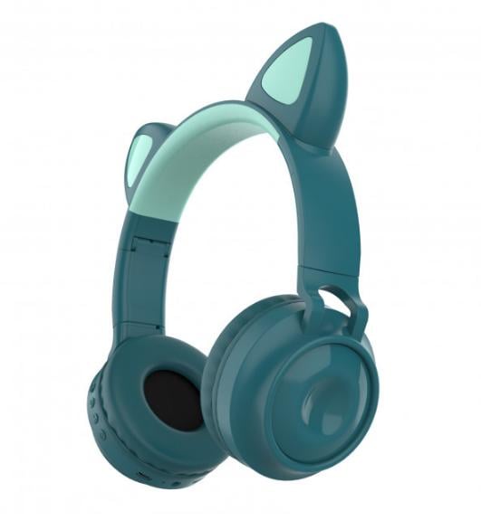 Наушники беспроводные ZW-028 Cat Ear с ушками Bluetooth и LED подсветкой Зеленый
