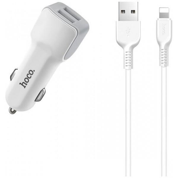 Адаптер автомобильный Hoco Lightning cable Z23 2xUSB 2,4A White Адаптер автомобильный Hoco Lightning cable Z23 2xUSB 2,4A White