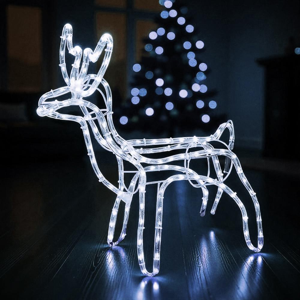 Декоративна світлодіодна фігура "Новорічний олень" висота 95 см 220 В з поворотом голови Білий