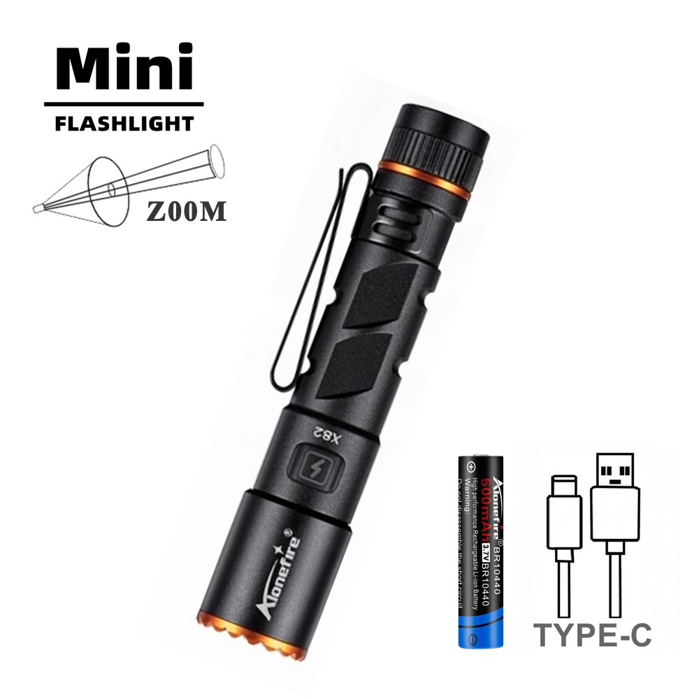 Фонарь аккумуляторный Alonefire X82 Mini Zoom XPG LED 5W USB Type‑C 10440 IP67 Черный с оранжевым (ALONEFIRE-X82BLACK) - фото 6