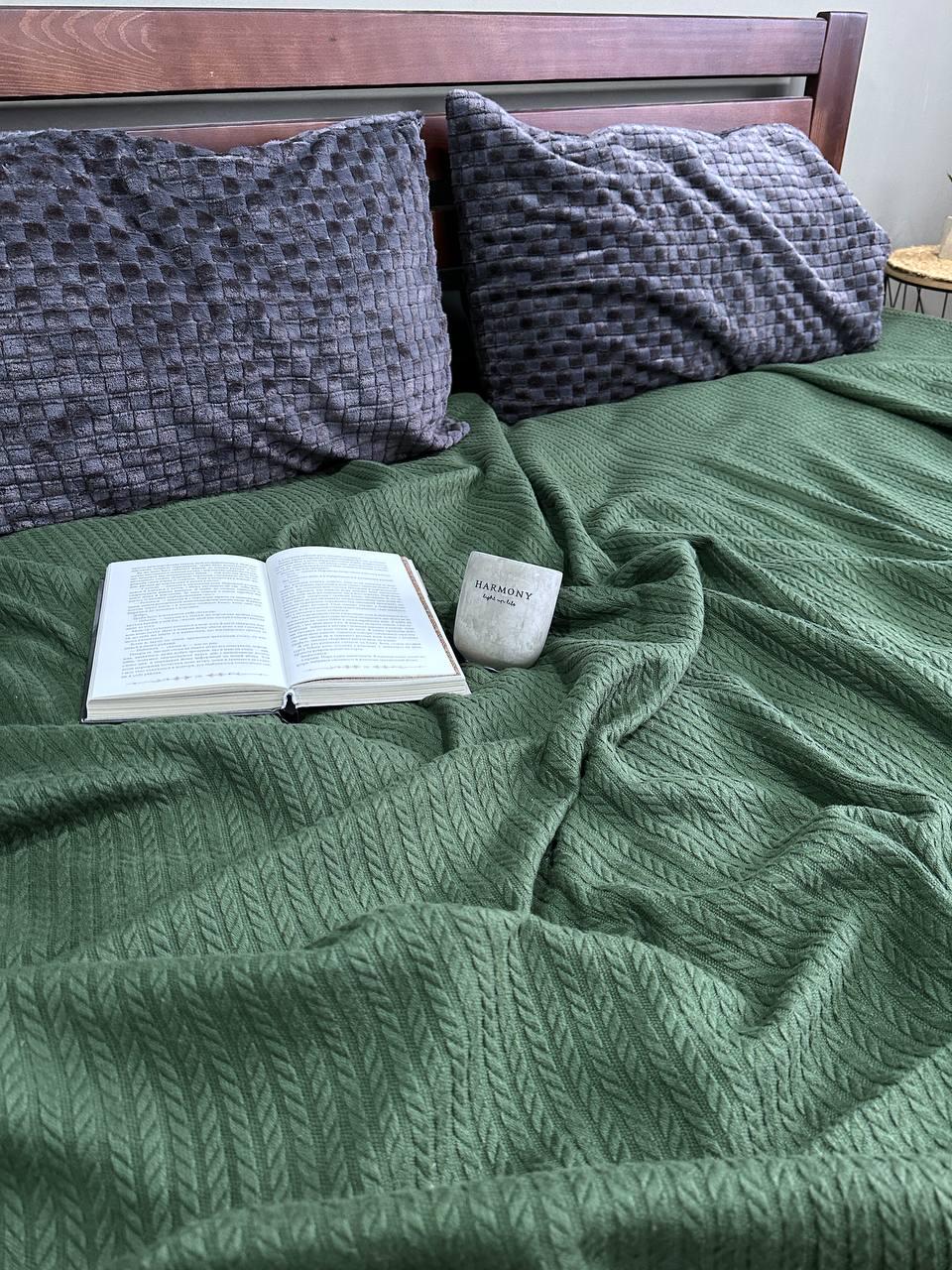 Покривало-плед Косичка бавовняне полуторне 160х230 см Смарагдовий (15185486) - фото 3