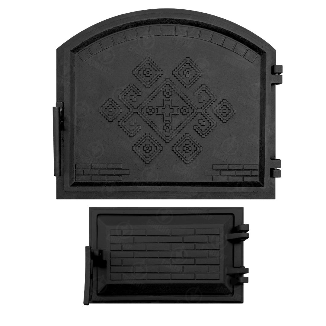 Комплект чавунних дверцят Замкова 490x420 мм/піддувальна Замкова 265x165 мм