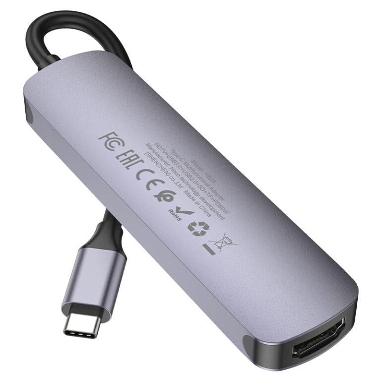 USB-хаб Hoco HB28 Type-C multi-function converter HDTV+USB3.0+USB2.0+SD+TF+PD Metal Gray (6931474769336) - фото 3