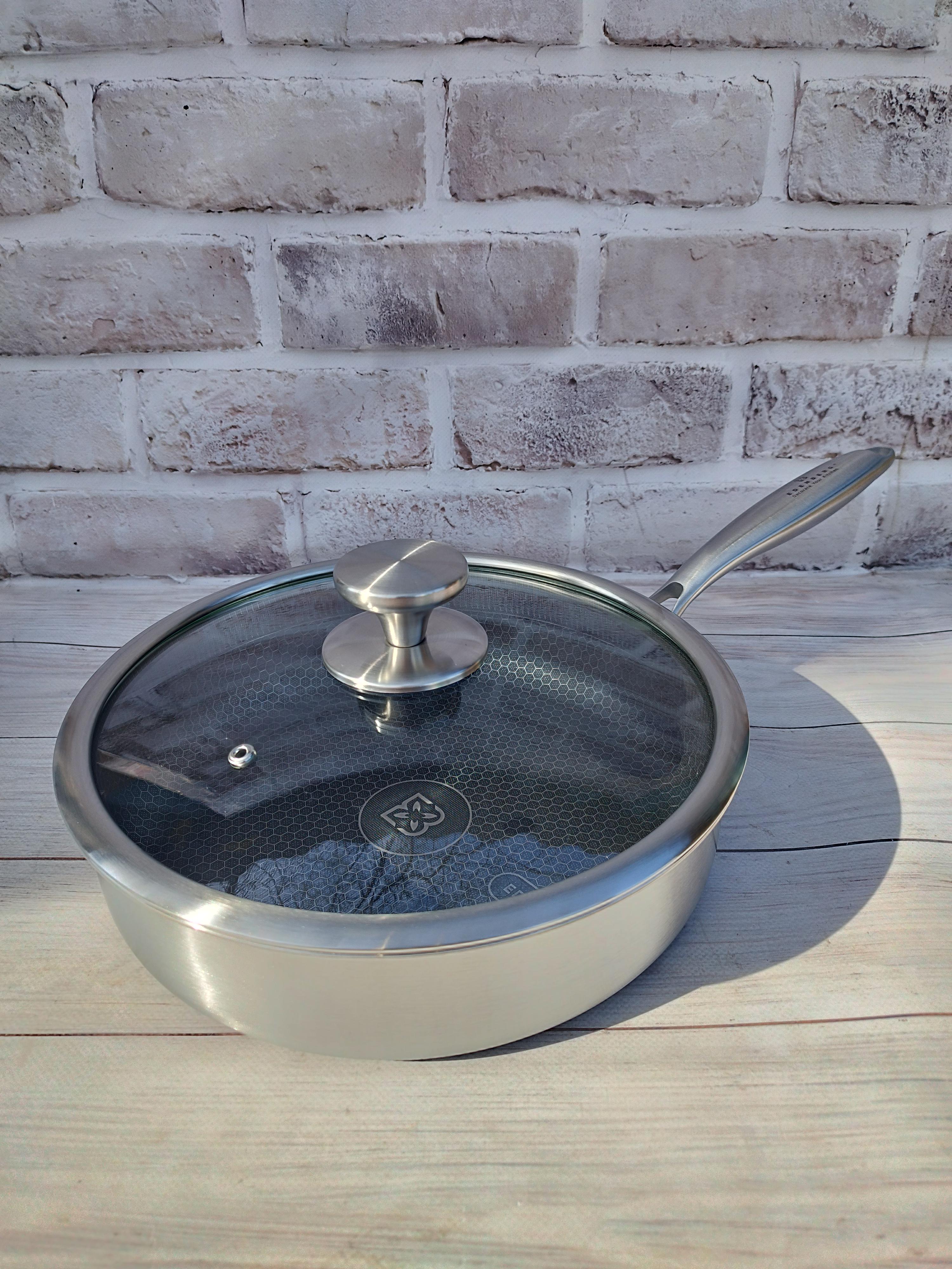 Сковорода глибока Edenberg EB-13063 з нержавіючої сталі з кришкою та антипригарним покриттям 28 см Сталевий