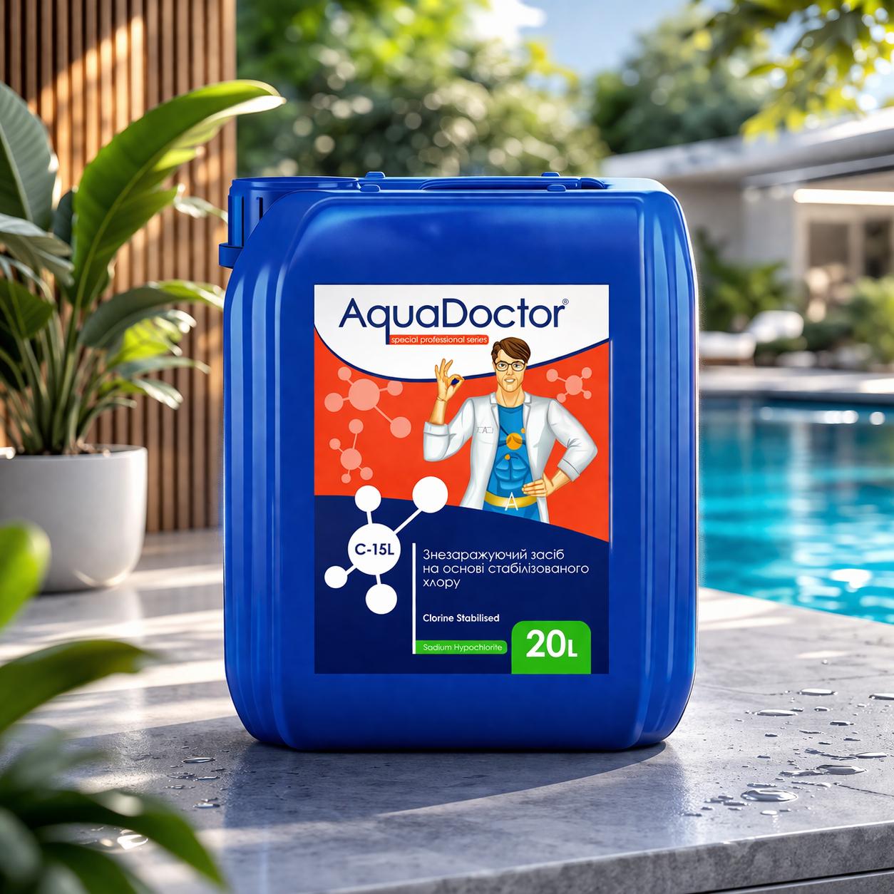 Хлор жидкий для бассейна Aquadoctor C-15L для дезинфекции бассейна 20 л