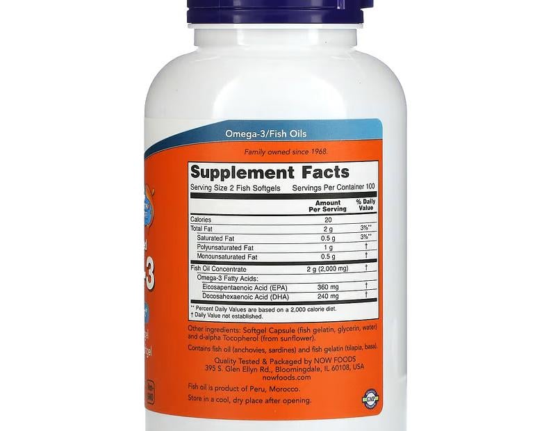 Омега 3 NOW Foods Omega-3 Molecularly Distilled Softgels 1000 mg 200 Fish Softgels - фото 2