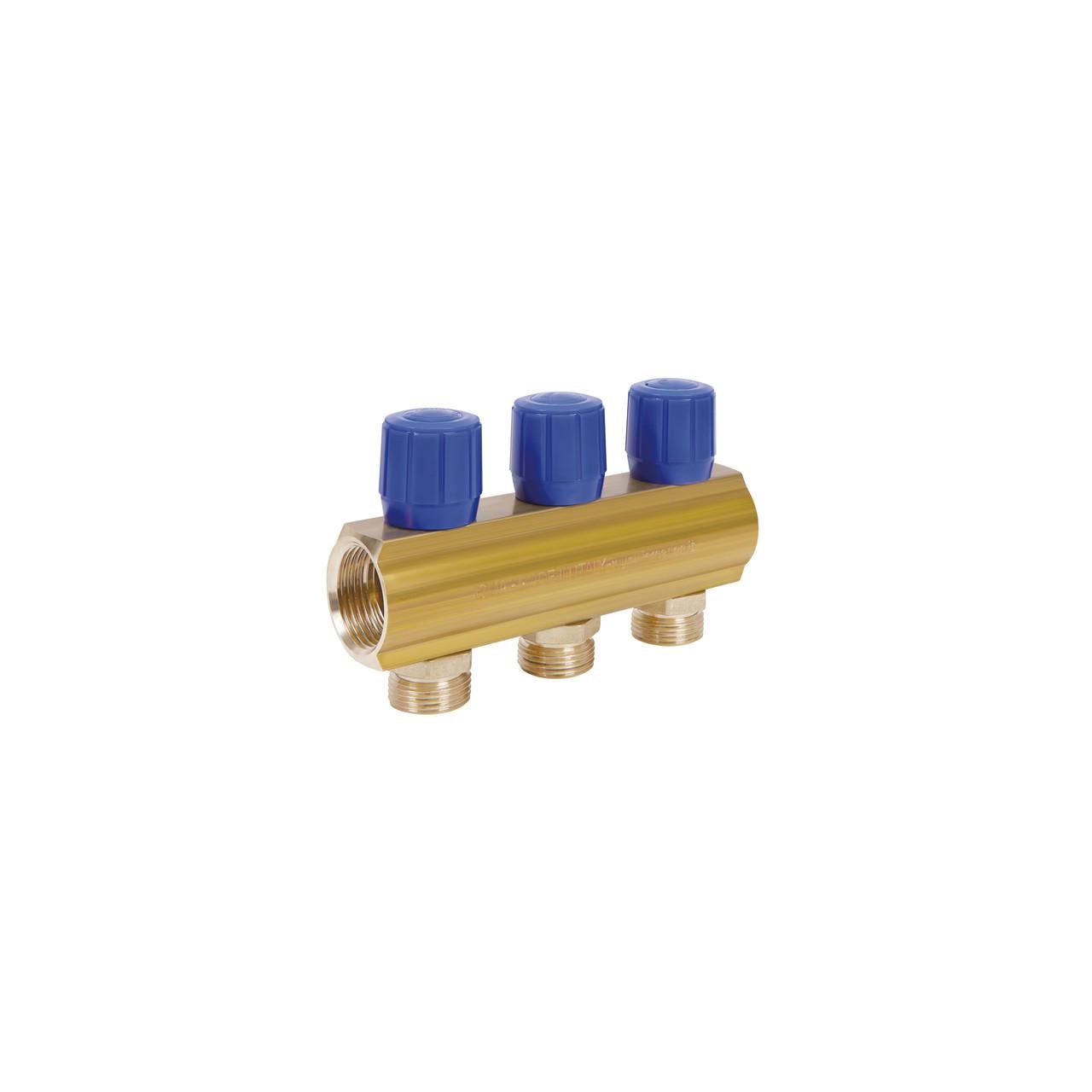 Коллектор ICMA №1105 с регулировочными вентилями 1" 3 выхода Blue (2608668164)