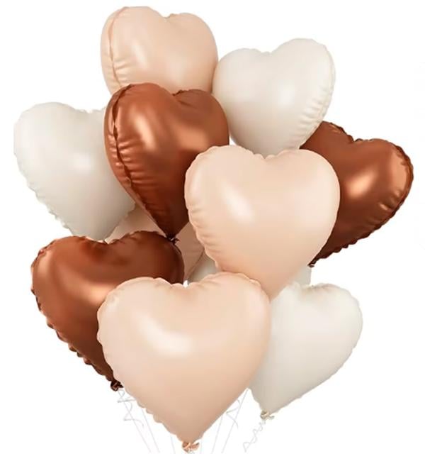 Набор воздушных шаров Сердца 11 шт. Кремовый карамель шоколад (56564)