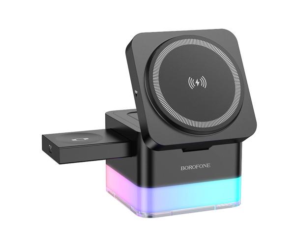 Зарядное устройство беспроводное Borofone BQ34 Magnetic для iWatch 3в1 15W Black Зарядное устройство беспроводное Borofone BQ34 Magnetic для iWatch 3в1 15W Black
