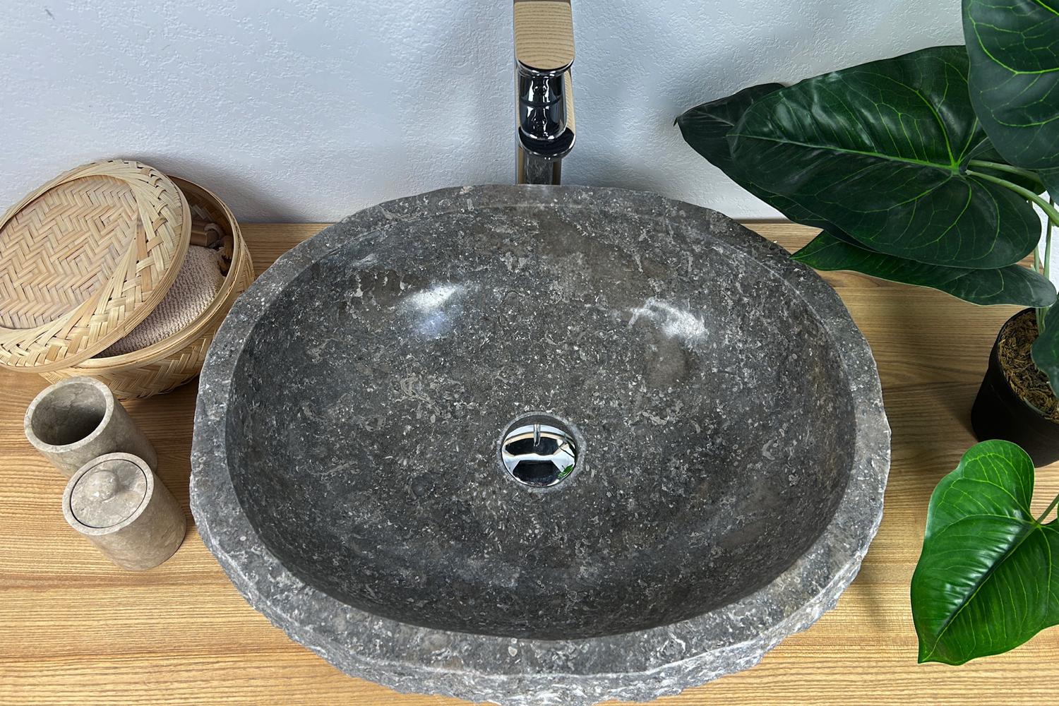 Умывальник мраморный с живыми краями 52х42х16 см Серый (25074120) Умывальник мраморный с живыми краями 52х42х16 см Серый (25074120)