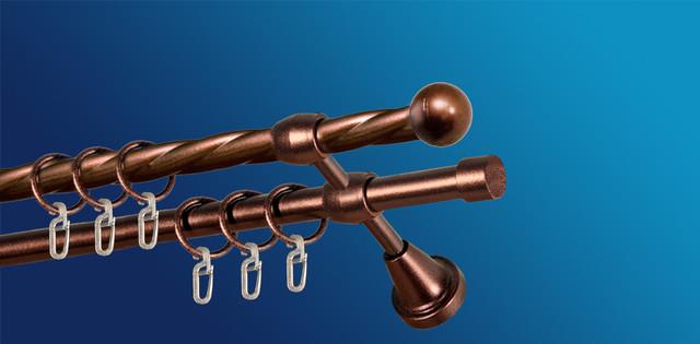 Карниз для штори Plastidea Болонь металевий кручений подвійний з гачками D 16/16 мм 240 см Мідь - фото 1