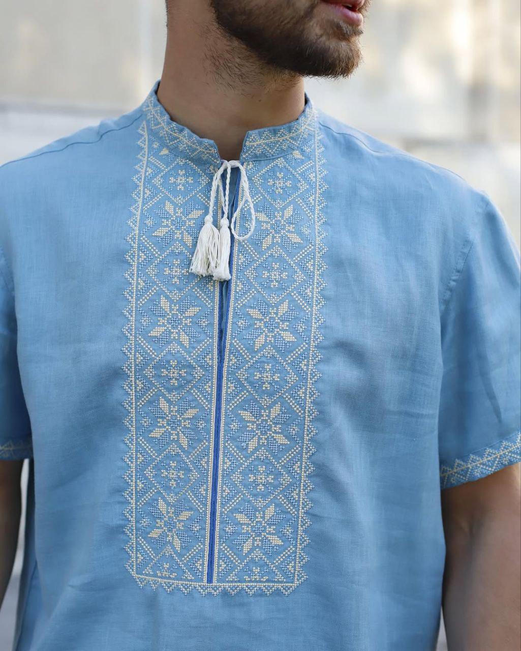 Вышиванка мужская р. 52 Голубой (285) - фото 2