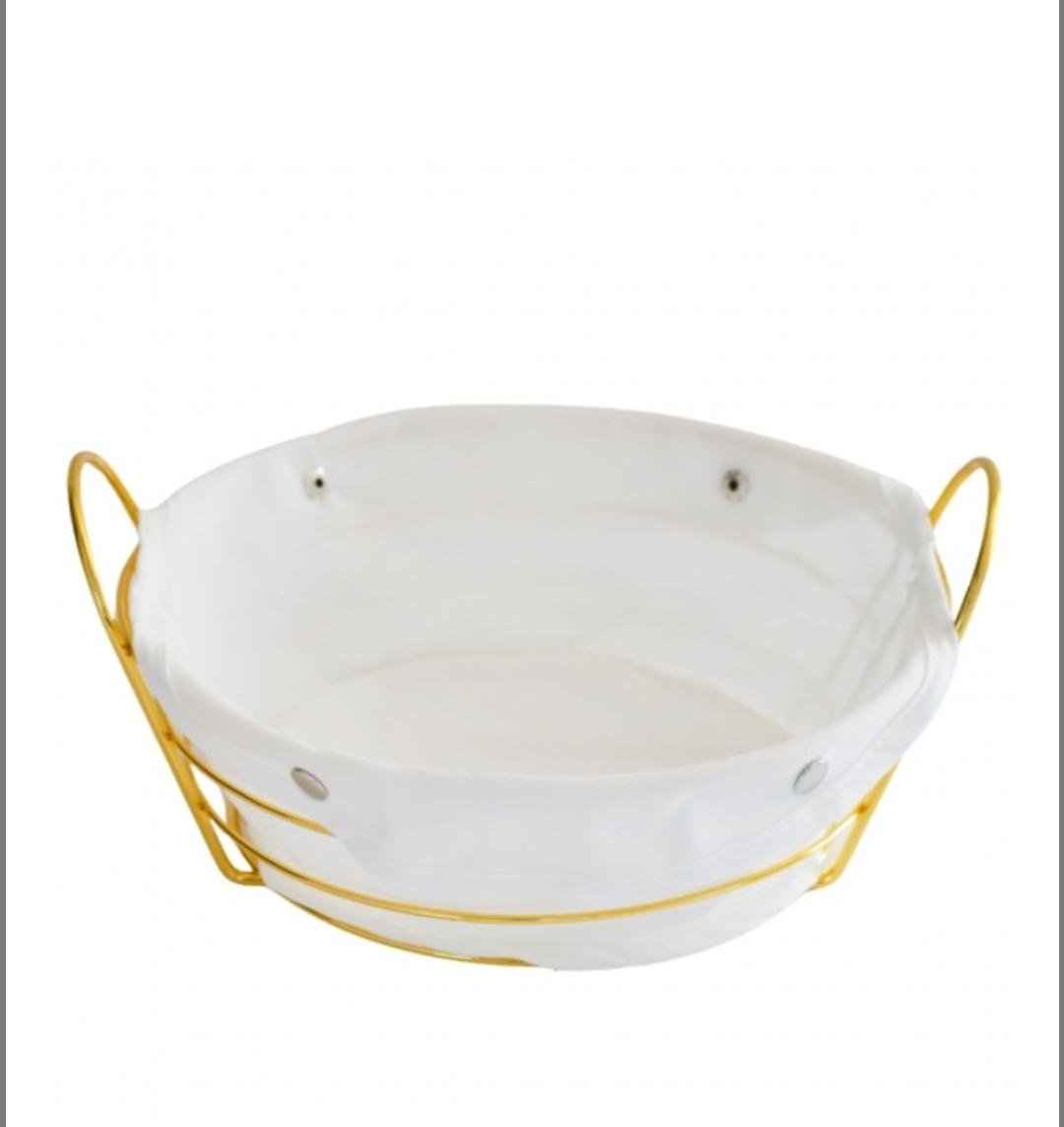 Хлебница-корзина Elisey металлическая с текстильной накладкой 24 см Золотая/Белая (9203-009)