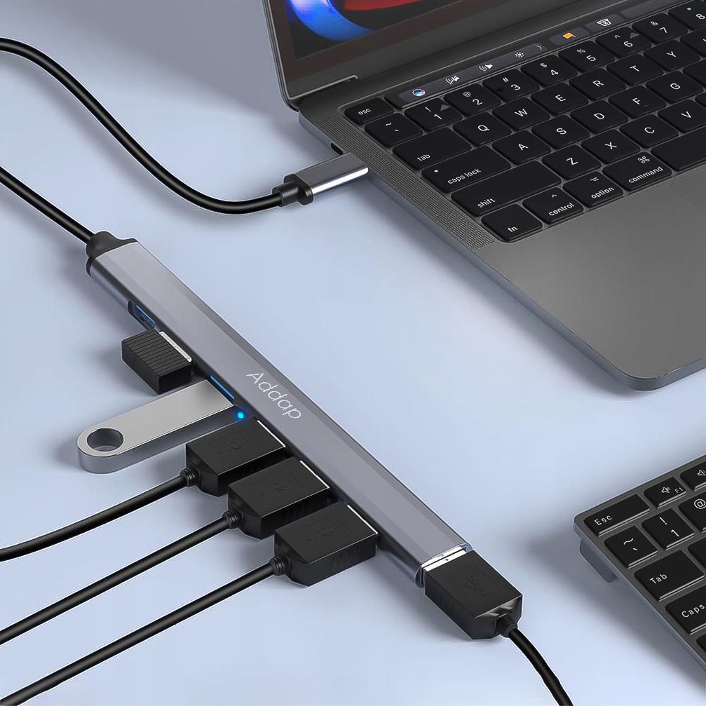 Концентратор/розгалужувач USB Type-C Addap UH-04С для ноутбука на 7 портів USB Gray - фото 16 Концентратор/розгалужувач USB Type-C Addap UH-04С для ноутбука на 7 портів USB Gray - фото 16