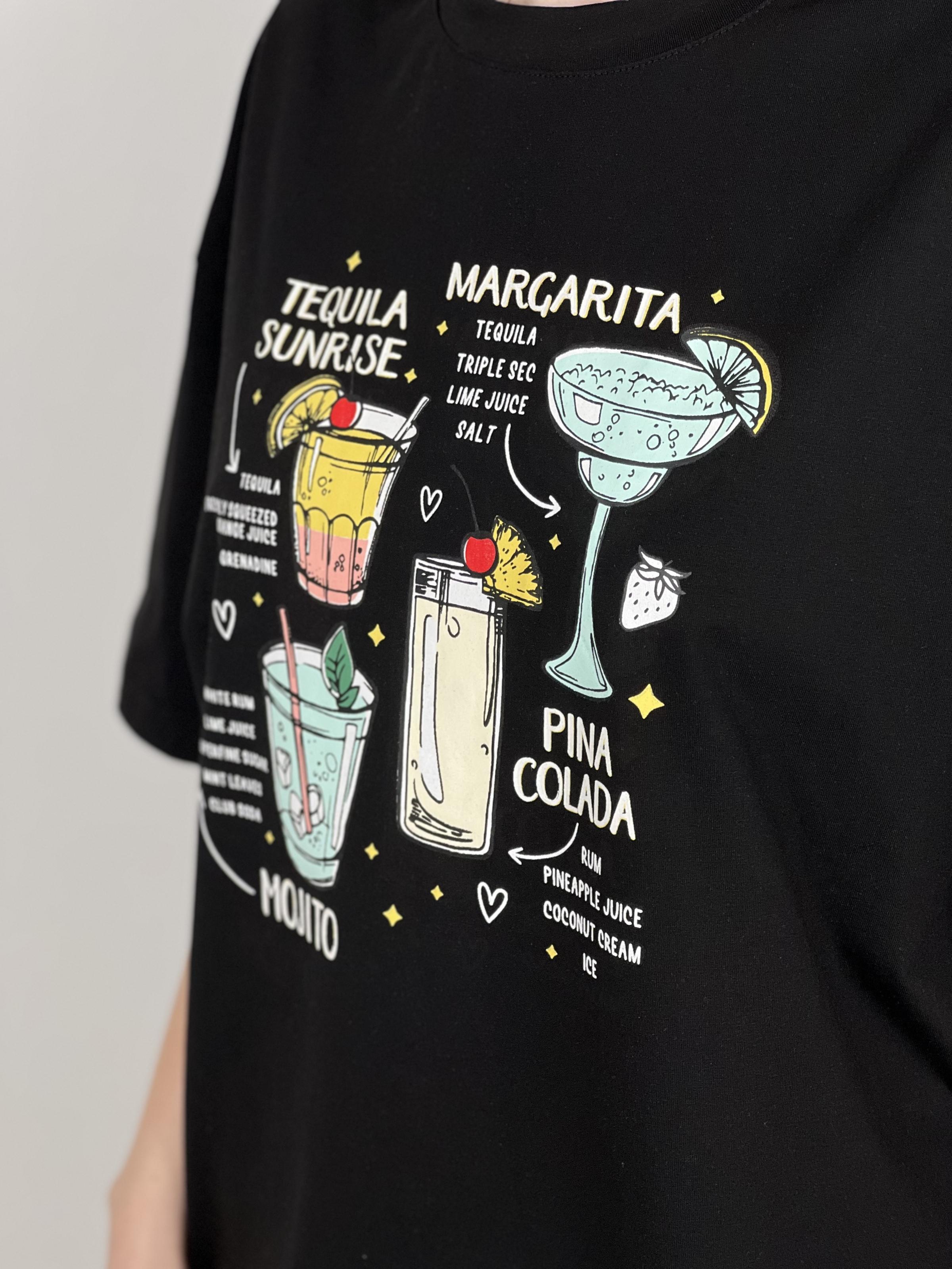 Футболка женская Коктейли OS Черный (#25163) - фото 2 Футболка женская Коктейли OS Черный (#25163) - фото 2