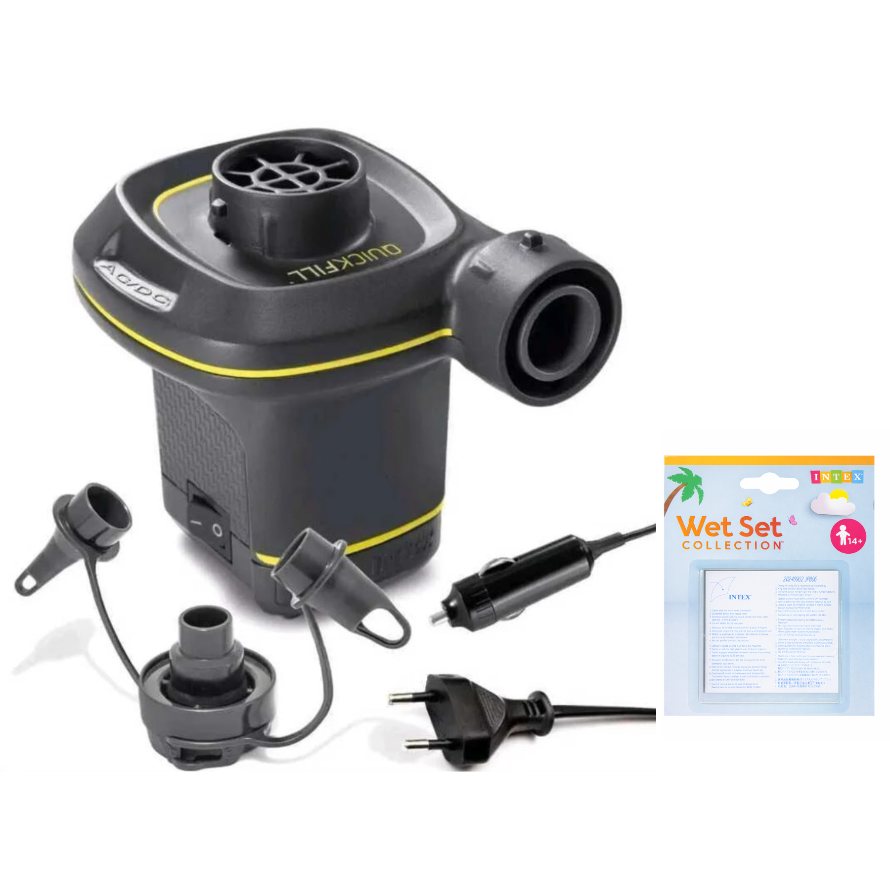 Насос для надувных изделий электрический Intex 66634 2в1 220В/12 В от сети и прикуривателя с набором заплат (id_4875)