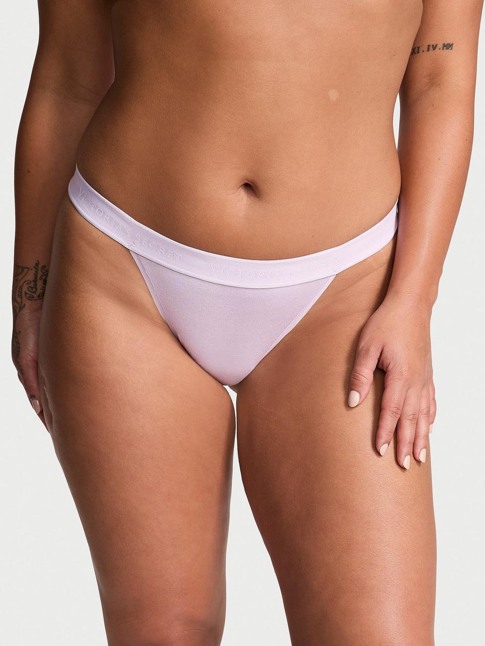Трусики жіночі Victoria's Secret Logo Cotton Tanga L Бузковий (2426038466)