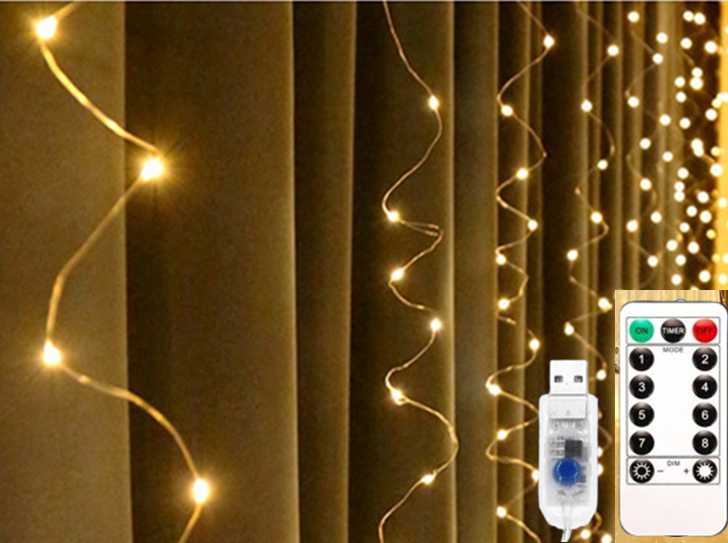 Гірлянда штора на вікно з пультом від USB 3х1 м Білий (31217492)